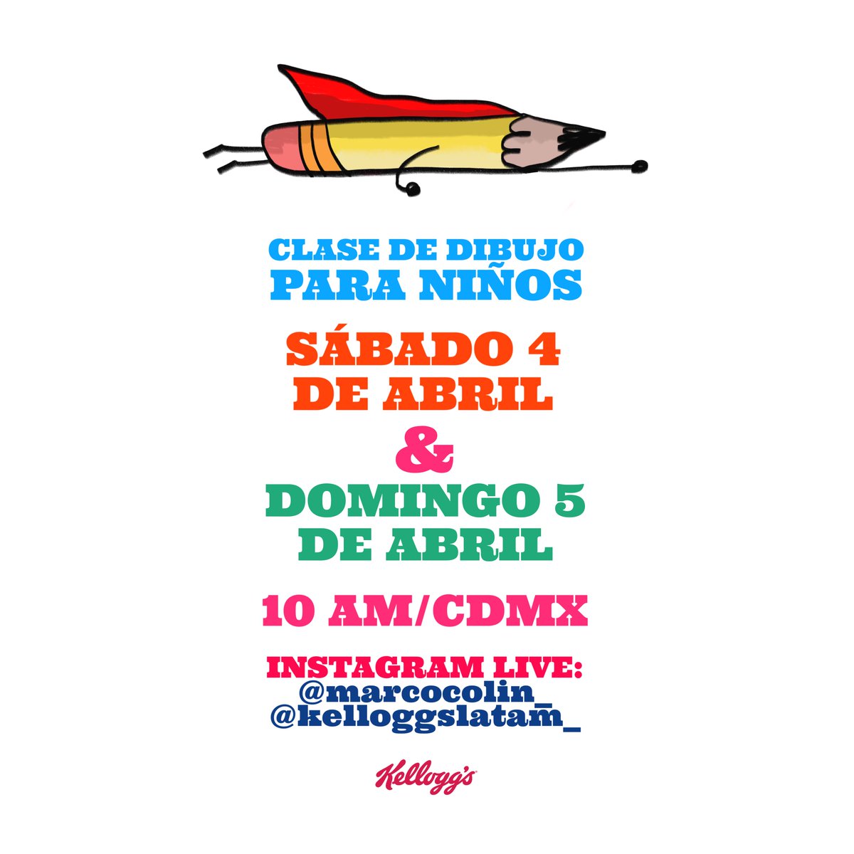 KelloggsLATAM's tweet photo. ¿Ya conoces los #DesayunosDibujados? Son clases para toda la familia que impartirá Marco Colín. Este sábado 4 y domingo 5 de abril empezaremos a divertirnos desde temprano. https://t.co/96V5PUnFwU