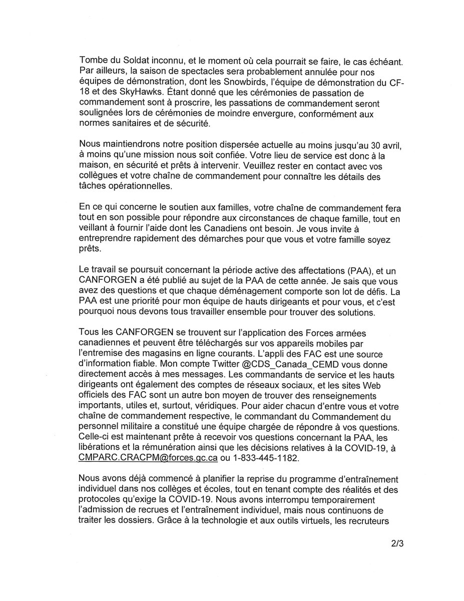 CDS_Canada_CEMD's tweet image. « Je tiens à remercier tous ceux qui, partout au sein des Forces armées canadiennes (FAC), militaires et membres de l’équipe de défense, membres de la Force régulière et membres de la Réserve, continuent de protéger et de préparer les Forces. » JV @OperationsCF #restezprét