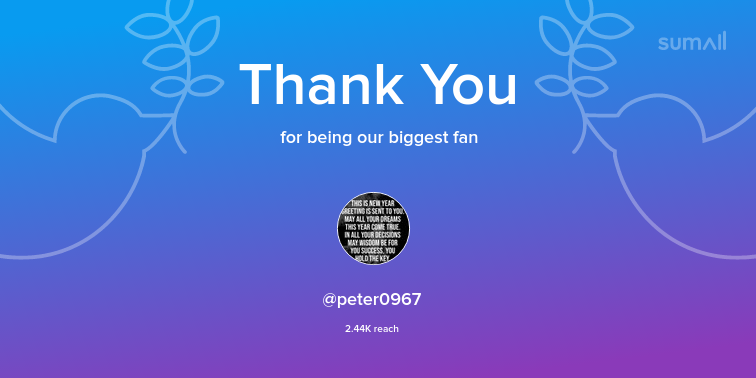 Our biggest fans this week: peter0967. Thank you! via sumall.com/thankyou?utm_s…
