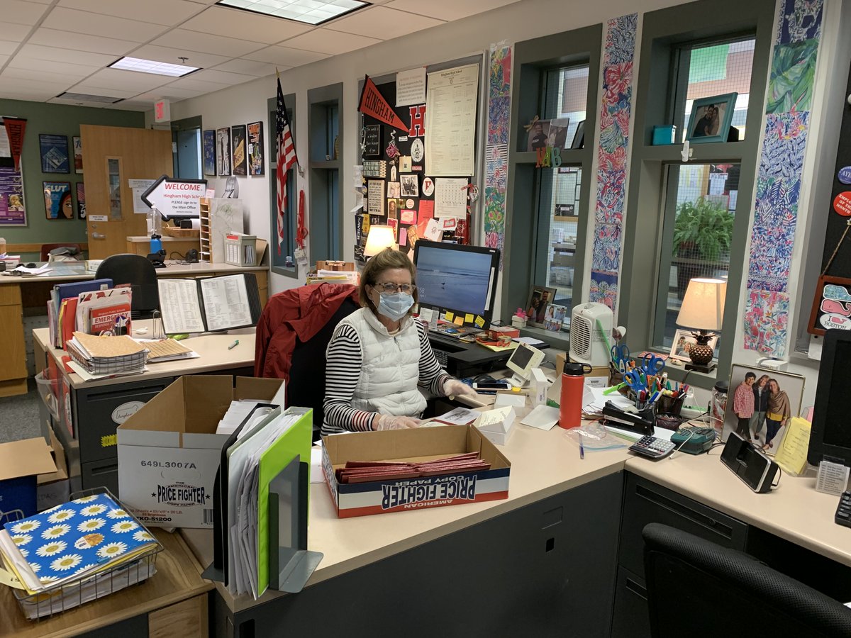 rswansonhingham's tweet photo. With the office open briefly today, Mrs. Black took the opportunity to work on diplomas for the HHS Class of 2020. Seniors: Don't despair; one way or another, those same diplomas WILL be handed to you later this spring. Keep the faith. https://t.co/uq6ChMksoL