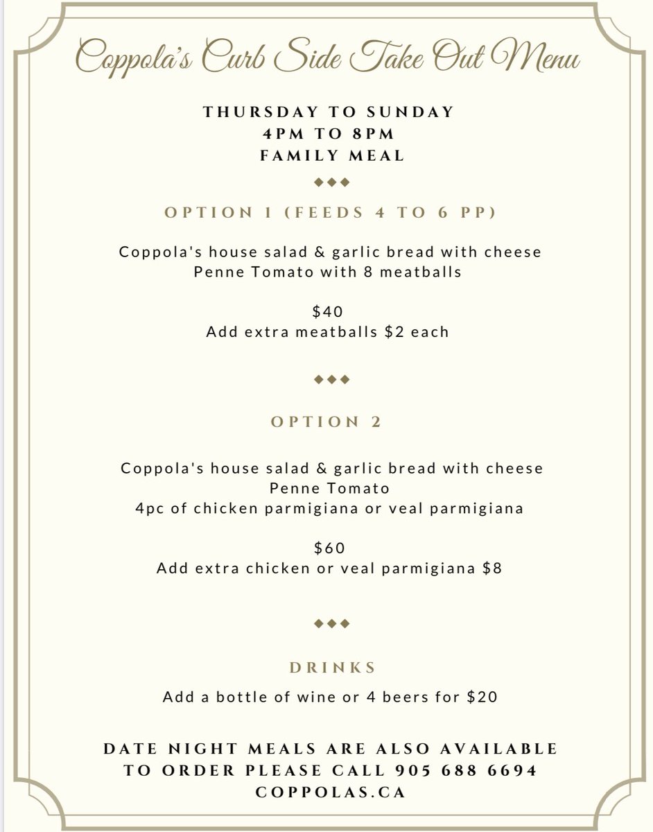 coppolasristo's tweet photo. #takeout #familymeals #coppolas #local #thanks #thanksforyoursupport https://t.co/sujOQOPw8e