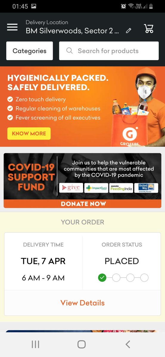 aayushee's tweet photo. @Grofers My order placed on March 23 has already been rescheduled thrice. Hoping it gets delivered in the next 72 hours as promised! New orders are also not being taken. Please don't disappoint people in this hour of need. https://t.co/P79DLcW5tF