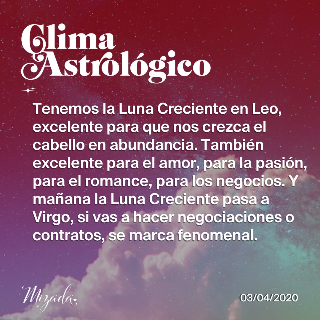 MizadaMohamed's tweet photo. 🌟 Tenemos la Luna Creciente en Leo, excelente para que nos crezca el cabello en abundancia. También excelente para el amor, para la pasión, para el romance, para los negocios. Y mañana la Luna Creciente pasa a Virgo, si vas a hacer negociaciones o contratos, se marca fenomenal. https://t.co/L67hQMIvft