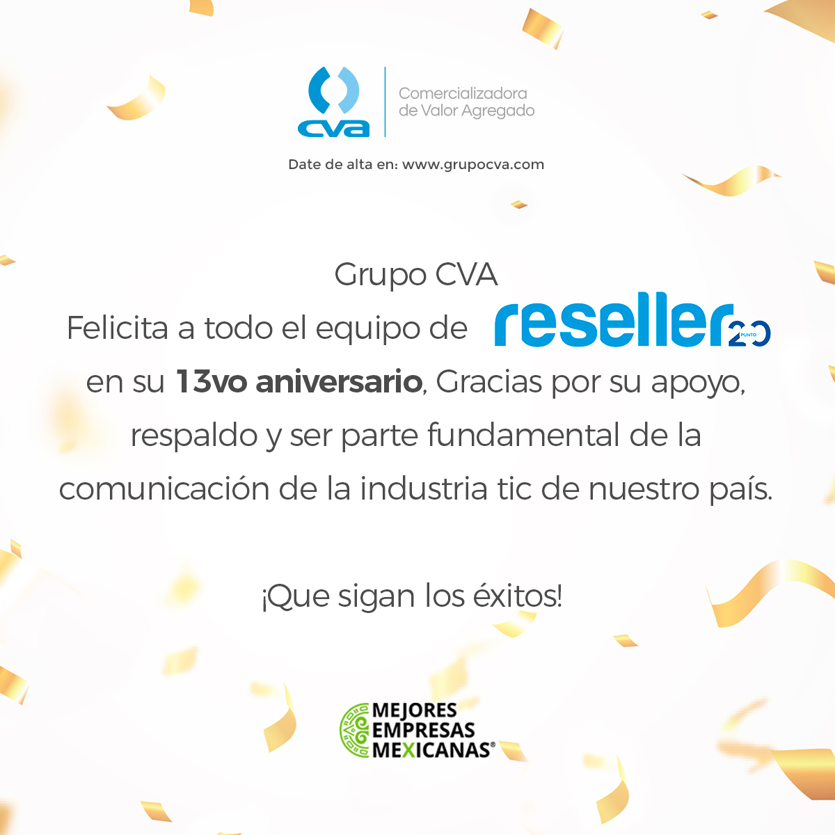 Grupo CVA felicita a todo el equipo de <a href="/revistareseller/">Reseller Magazine</a>  
¡Un fuerte abrazo!
Gracias por su apoyo.