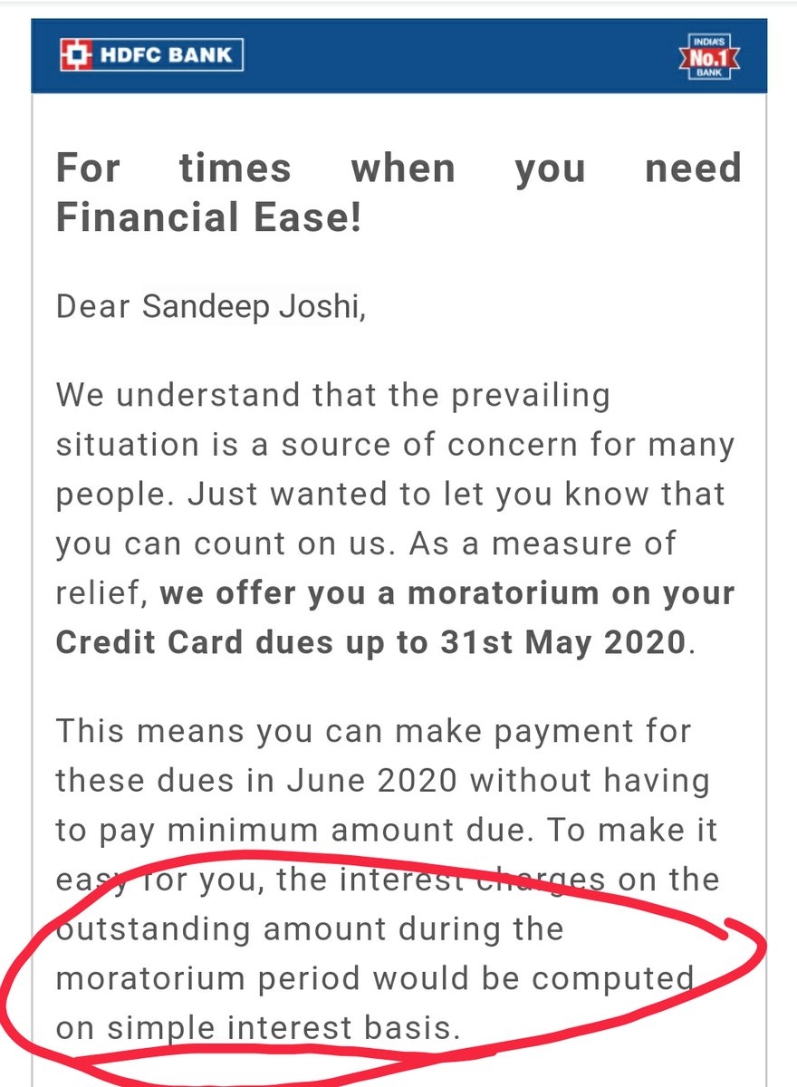 sandeepdelhi's tweet photo. Dear @HDFC_Bank thanks for your generous offer...But why charge interest on moratorium period if you are so concerned. If at all U want to help me give me two-month break...This mercy is useless @HDFCBank_Cares @nsitharaman @PMOIndia @narendramodi @FinMinIndia @PChidambaram_IN https://t.co/B66LkNRwke