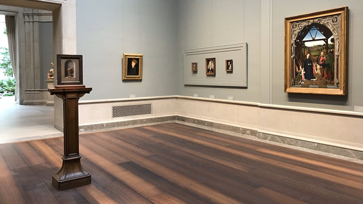 Gallery 39 includes works by Rogier van der Weyden, Petrus Christus, Dirck Bouts, Hans Memling, Michel Sittow, Juan de Flandes, and Adriaen Isenbrant made in a region corresponding roughly to present-day Holland, Belgium, Luxembourg, and parts of northern France.