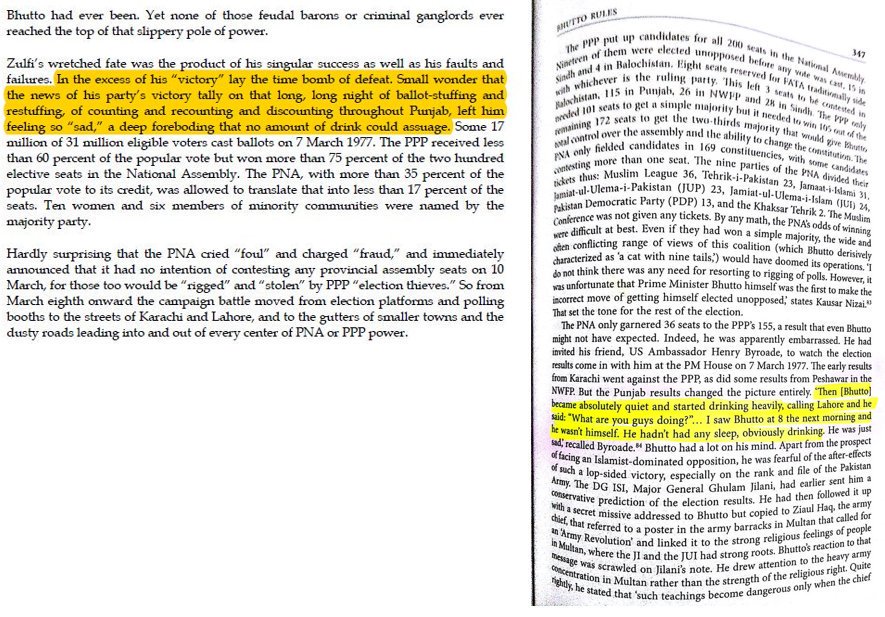 In all fairness, ZAB was winning the 1977 elections, but he wanted a 2/3rd majority to change the constitution to the presidential system.He rigged 1977 elections, had he only been less greedy or insecure, he would most likely have won a majority, even if not 2/3rd.