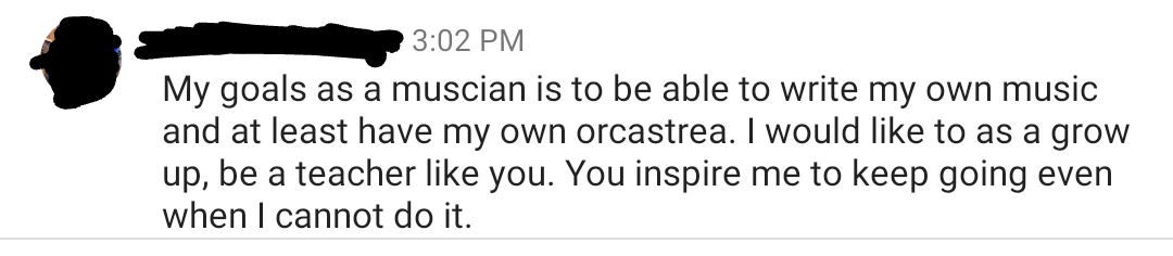 ApolloOrch's tweet photo. VERY sweet message from a student today. Reading comments like these truly makes my day! The Arts are a VITAL part of these students' lives! #RISDArtsLiftsUp https://t.co/uEhNXAz4aC