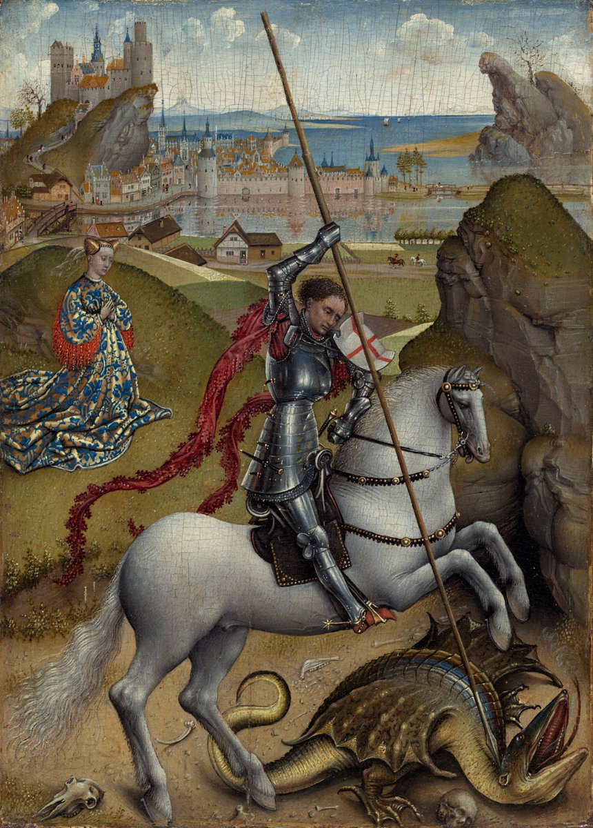 The special mixture of reality, fantasy, and virtuosity that is particular to early Netherlandish painting is apparent in Rogier van der Weyden’s “Saint George and the Dragon” (c. 1432/1435).