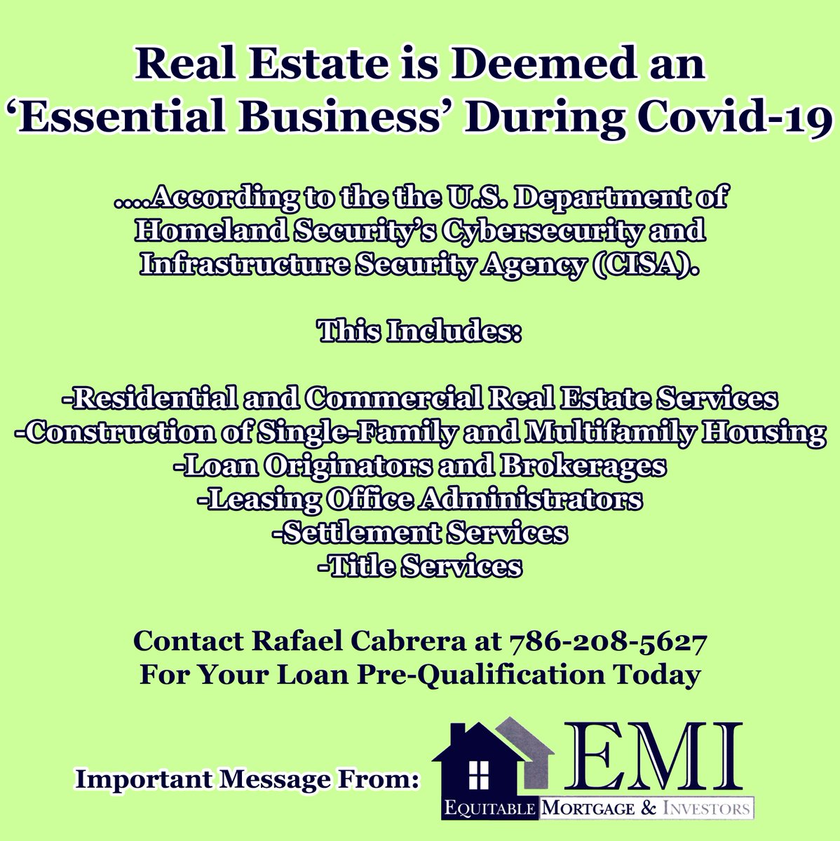 EMILending's tweet image. Real Estate is Deemed an ‘Essential Business’ During Covid-19

#Mortgage #Investors #LoanOriginator #MortgageBroker #RealEstate #Miami #Florida #MiamiDade #DadeCounty #BrowardCounty #SouthBeach #HomeBuyer #Realtor #Covid19 #EssentialBusiness