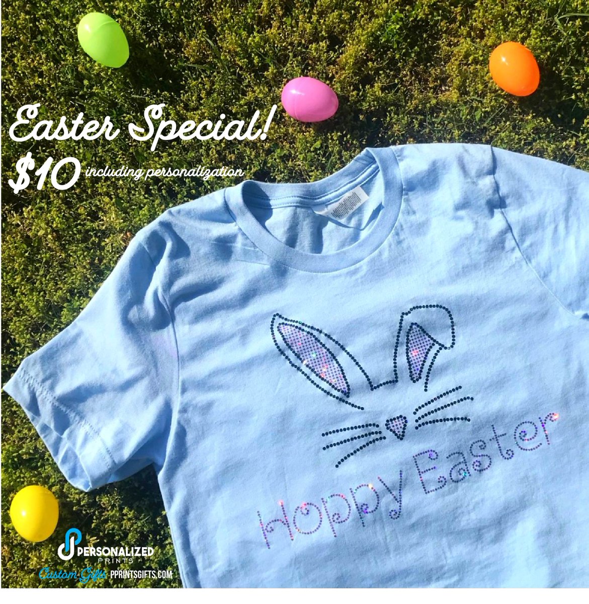 PersonalizedPr3's tweet photo. Have you purchased your #Easter Spangle Bunny T-shirt yet? Only $10 including personalization! Shop online now: https://t.co/y6WhHSlgMl https://t.co/kdgEHIy7xY