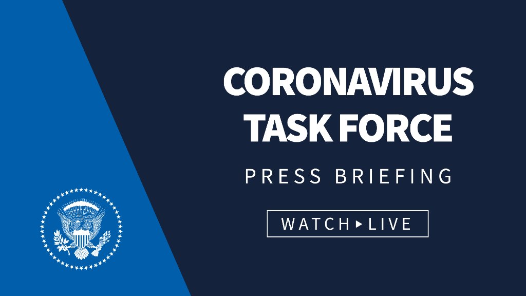WhiteHouse45's tweet photo. Watch today's press briefing with the Coronavirus Task Force LIVE here: https://t.co/EmsdctGWtd https://t.co/VPoFjw7QxJ