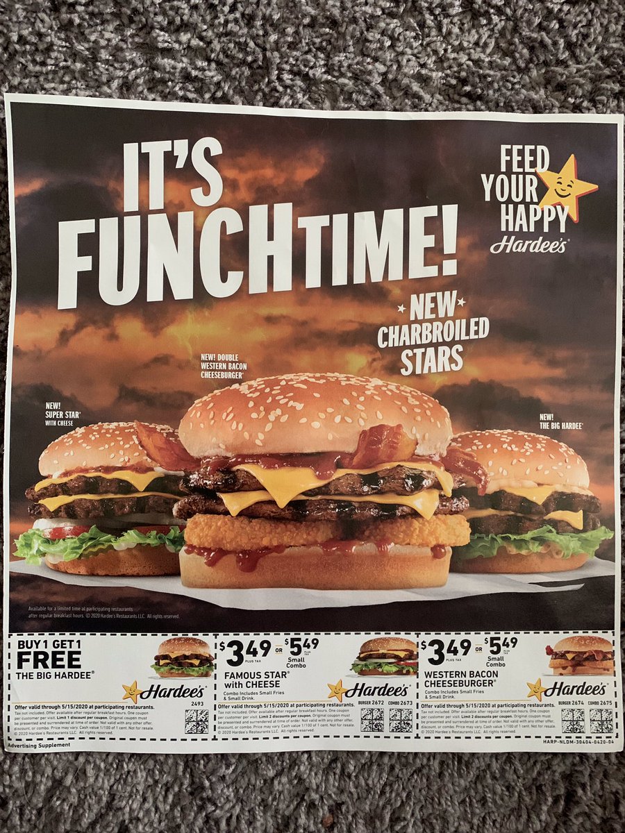 BunchaFunch's tweet photo. It’s #FunchTime @Hardees  not sure why Carls Jr doesn’t have the same ads here in Tucson https://t.co/1Qys5RJXpu
