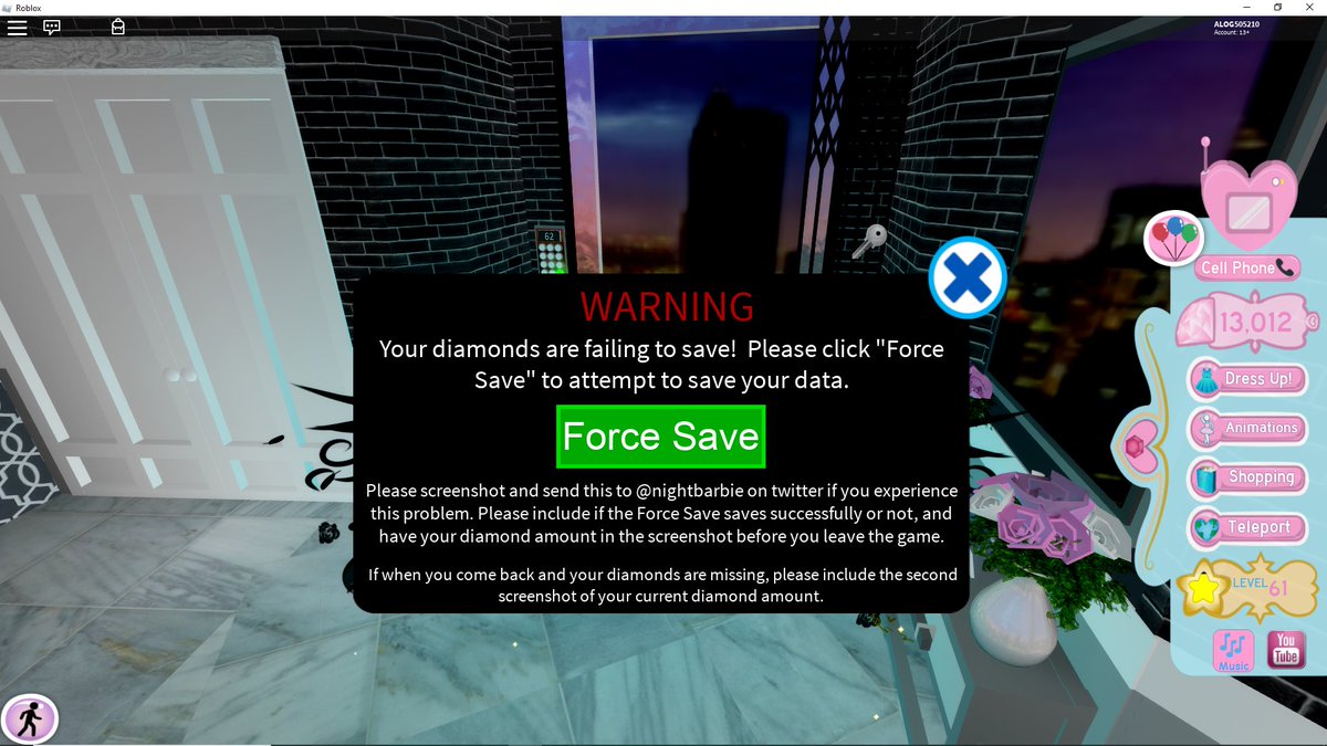 Abigaillogsdon3's tweet photo. @nightbarbie I have been experiencing this problem where my diamonds don't save when I leave my apartment and it said could not save data. Could you please fix this issue. Please get back to me as soon as possible. Thank You https://t.co/SFPQCWyYdx