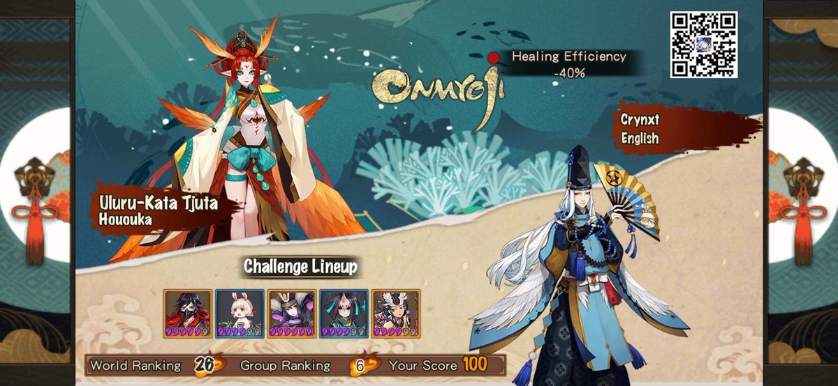 epeph's tweet photo. #Onmyoji  My score for challenging the Area Boss Uluru-Kata Tjuta - Hououka is 100! I ranked No. 6 in my group and No. 26 in the world! https://t.co/jHbzThpFJo