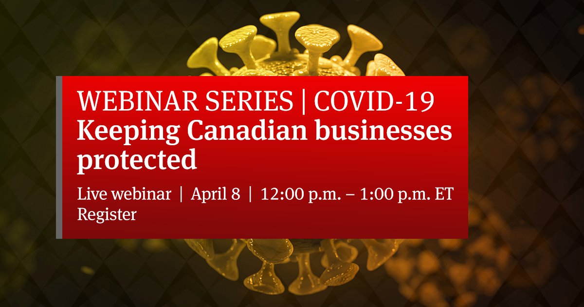 With #COVID19, your company may not know how to protect its brand and inventions or how to protect itself against insolvency. Canadian chair <a href="/waliedesq/">Walied Soliman</a> and a team of partners will discuss these and other #legal matters. Join us: ow.ly/Vamt30qv8fg #coronavirus