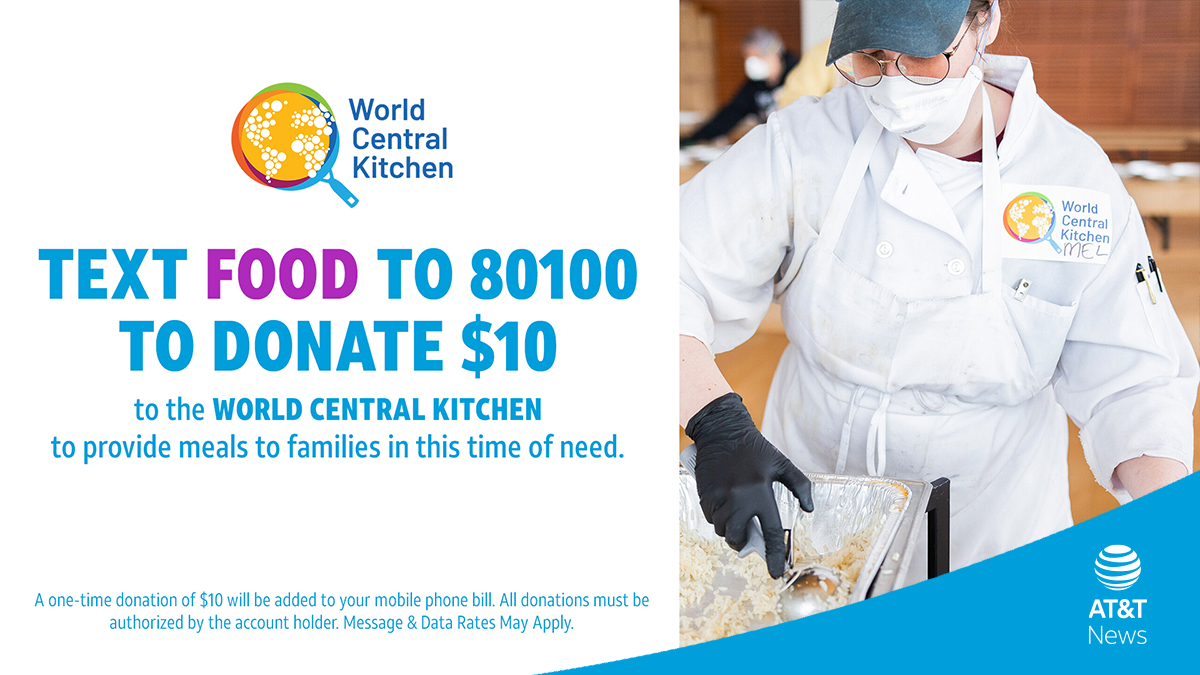 At T News Pa Twitter Text Food To 80100 To Donate 10 To Wckitchen To Provide Meals To Families In This Time Of Need A One Time Donation Of 10 Will Be Added To