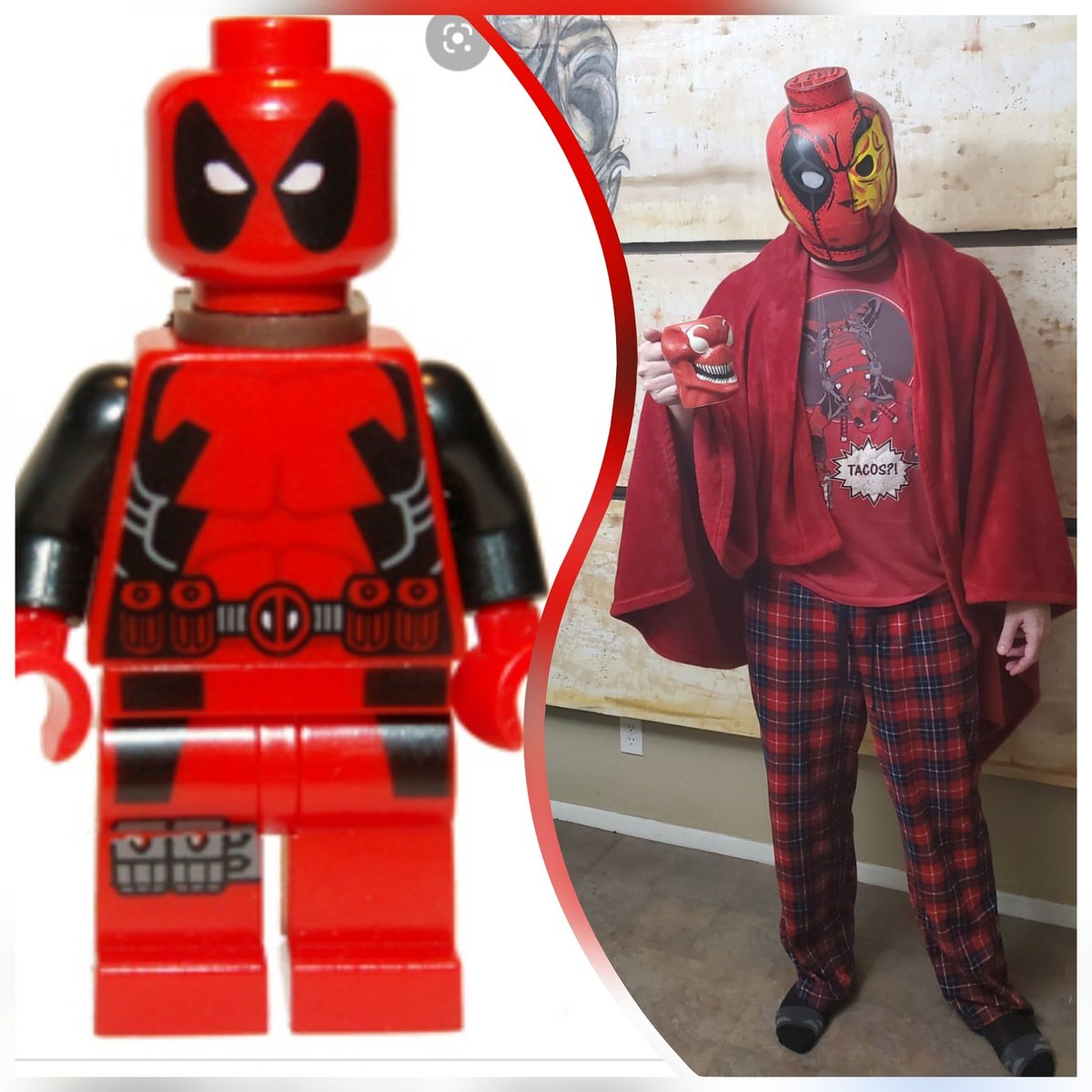 MUCHpropsStudio's tweet photo. Feeling a little lazy on the Fandom Bound Friday so I thought why not Pajama Lego Deadpool, master Lego antihero just needs to take a day off and sip some cocoa out of Carnage's head. #muchprops #cosplayapprentice #fandomboundfriday #deadpool #legos https://t.co/0M1y7Tb4hu