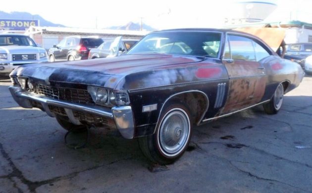 barnfinds's tweet photo. One of the last of the big bruiser, full-sized muscle cars, a 1968 Chevrolet Impala SS427. It needs a lot of work, least of which is finding a replacement 427 engine. This one is worth saving! -> https://t.co/keZUutBGiC #ChevroletImpala #SS427 https://t.co/ge5NbZrFsA