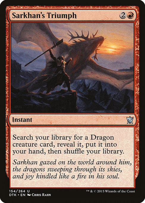 Sarkhan is a bit different from Lukka in regards to red creatures.There isn't a focus on forming a bond with another individual.Nay, Sarkhan has a reverence for the ways of specifically Dragons, which does include ruthlessness and savagery.It's a freeing way of life.