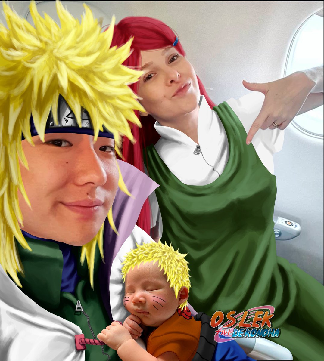 família uzumaki com seu novo integrante naruto lee