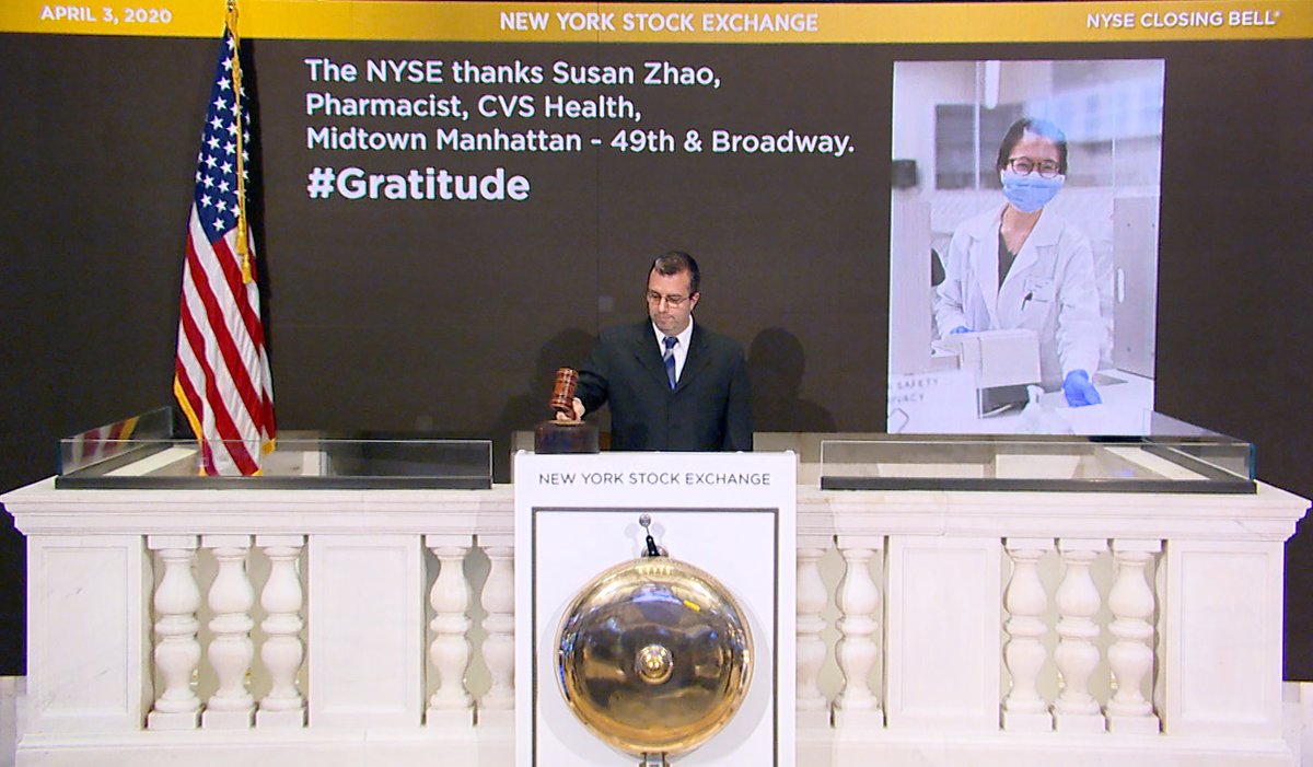 NYSE š (@nyse) on Twitter photo To show our #Gratitude we are using our Opening and Closing Bell to highlight the medical professionals, workers who ensure our food supply, and those who keep our streets safe.
Today we rang The Closing Bell to thank Susan Zhao, Pharmacist, <a href="/CVSHealth/">CVS Health</a>, Midtown Manhattan To show our #Gratitude we are using our Opening and Closing Bell to highlight the medical professionals, workers who ensure our food supply, and those who keep our streets safe.
Today we rang The Closing Bell to thank Susan Zhao, Pharmacist, <a href="/CVSHealth/">CVS Health</a>, Midtown Manhattan