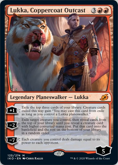 Lukka represents empathy. Hard to do on red cards.When you have an environment where you can make a choice how you form your relationship w/ monsters, compassion shines. He cares for red creatures!Notice the general isn't red.Jirina, daughter of the general, is - like Lukka.