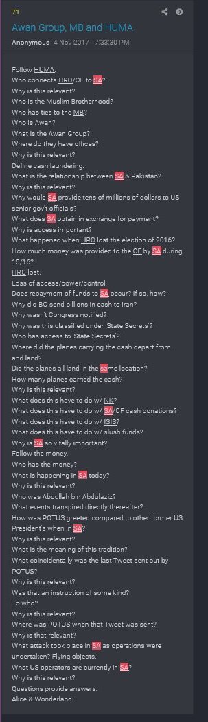 election? She paid them off by providing them with access to top secret intelligence and CHILDREN (human trafficking).Subsequent to Qanon post 70, Q dropped post 75 and references "Alice & Wonderland" and Alice (Lewis Carroll)...the Bloody Wonderland. Q discusses "safe harbor