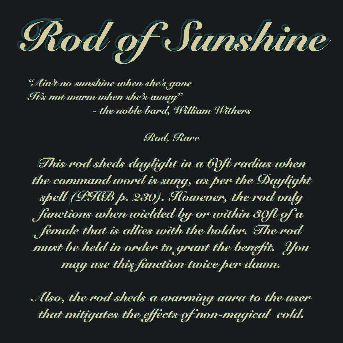 Inspired the #BillWithers, a 5e magic item for use in any setting. May it bring you some sunshine on this dreary day. #RIPBillWithers #BillWithersRIP #dnd #dndart #dndmagicitem <a href="/Wizards_DnD/">Dungeons & Dragons</a> #procreate #dungeonsanddragons