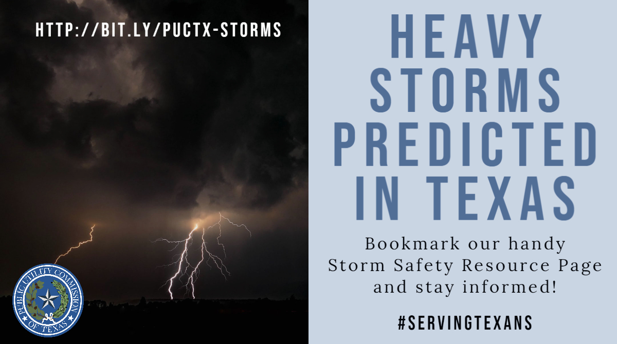 PUCTX's tweet photo. Heavy weather can mean power outages, road closures and more. Be sure to bookmark our handy Storm Safety Resources Page to keep track of the information vital to keeping your family safe. https://t.co/iTz92TnySb #ServingTexans #txweax #weax https://t.co/dg5w5PkusH