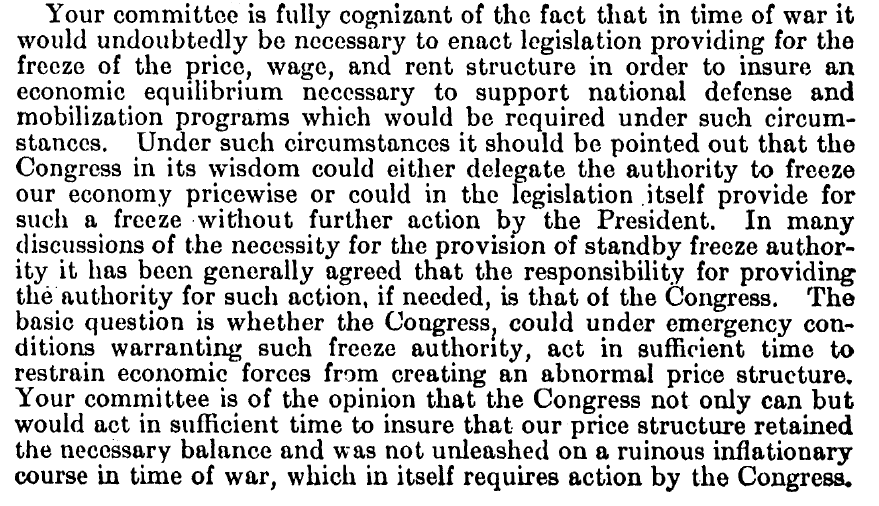 Sidenote: The House Report accompanying the DPA Amendments of 1953 noted that it was repealing this authority because of course Congress would quickly give the president that planning authority in an emergency. It's not so clear that either chamber would go along with that today.