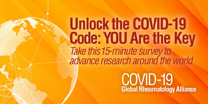 Unlocking the #Covid19 Code: You are the Key! Complete the 15-minute rheumatology patient experience survey today #rheumatoid #lupus #AK #coronavirus #rheumaticdisease #stillsdisease #SJIA #scleritis #JIA #GPA #EGPA #IGG4 #arthritis 
rheum-covid.org/patient-survey/