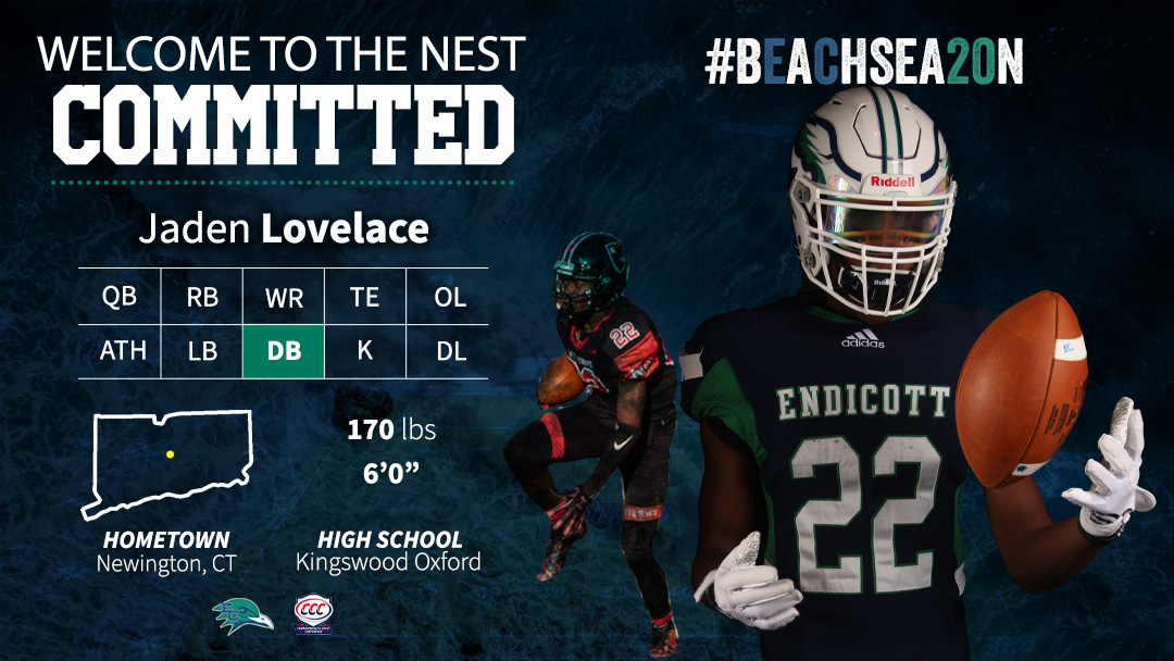 EndicottFB's tweet photo. A ball hawk defensive back from the 8⃣6⃣0⃣ joins a defense that took home a Commonwealth Coast Conference best three, "Defensive Rookie of the Week," honors last year.

Jaden Lovelace, welcome to The Nest.

🏖️🏈

#Beachsea20n
#ThisIsEndicott https://t.co/uMRH6IgoqP