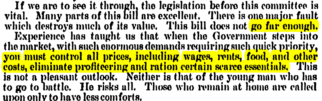 And the original DPA of 1950 was not beloved by FDR's industrial planners, who thought it didn't go far enough, calling for full control of trade flows, fearing for increases in cost of health care to everyday people, and more.