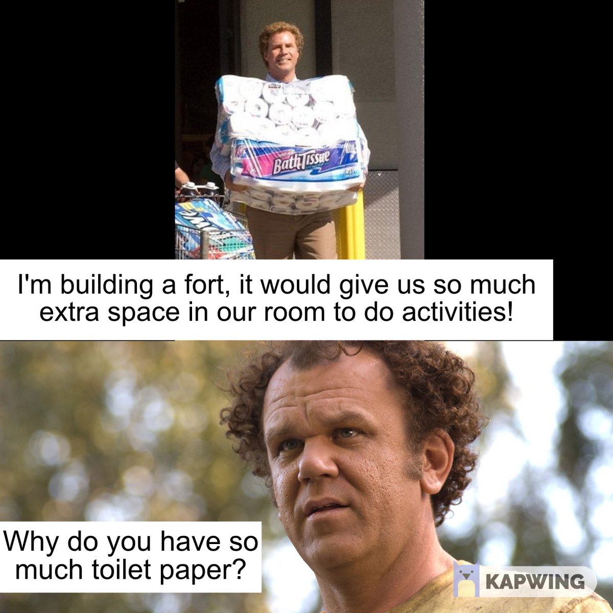 lamALibraGirl's tweet photo. When you're not building a bunk bed, build a fort out of toilet paper during this quarantine😎 #MCO435 #ToiletPaperApocalypse #stepbrothers https://t.co/whMGOwmnxR