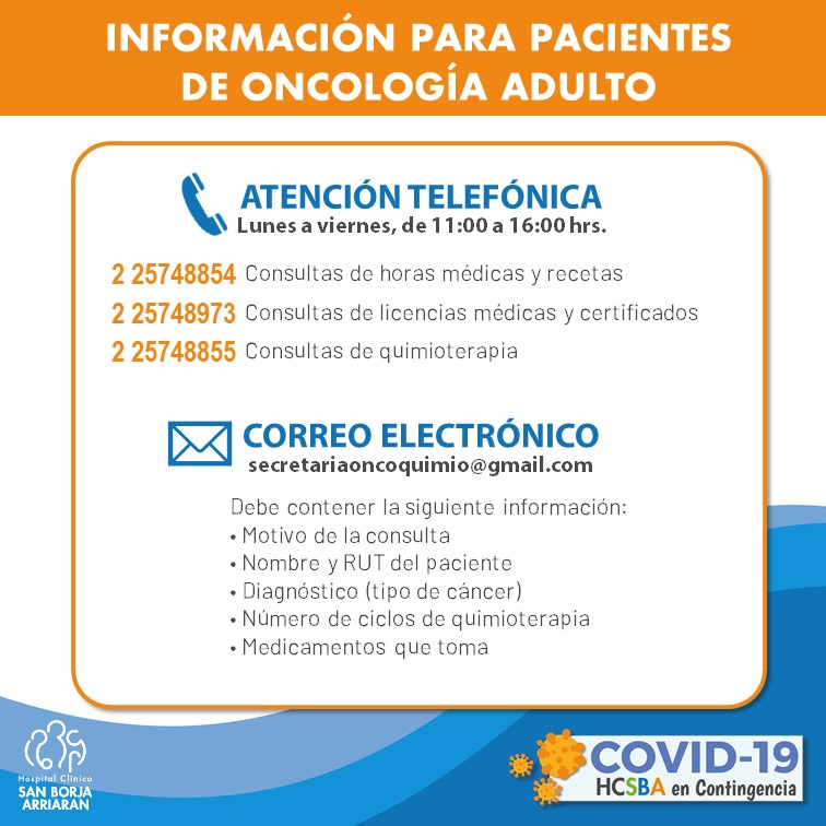 hcsba's tweet photo. Debido a la contingencia por COVID-19, la Unidad de Oncología Adultos del @hcsba se ha organizado para entregar información a sus pacientes a través de los siguientes teléfonos y correo electrónico:

#CuidémonosEntreTodos
#JuntosSomosMás https://t.co/5E9Kd9UlZr