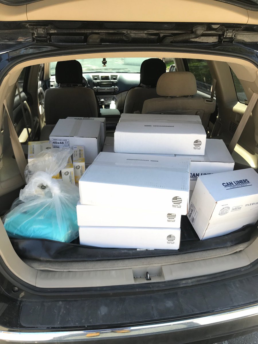 Our Sustainability, Maintenance, and Operations department loaded up 2,250 40-45 gallon bags, 475 disposable gloves, and a bag full of extra large bags rolled up - unknown quantity. Leaving Oak Park for Ventura Emergency Services.  Great job all!!! #oakparkconnects #thankyou