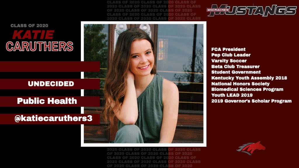 McCrackenCounty's tweet photo. McCracken County HS is so proud of all our seniors! Each day we will highlight a handful of our members of the 2020 class and let you know their future plans. Today the Spotlight is on Katie! #togetherky @mcpschools @StangGangOrDie @MCHSWSoccer @mustangbetaclub @McCracken_FCA https://t.co/Ds38QUQ3In