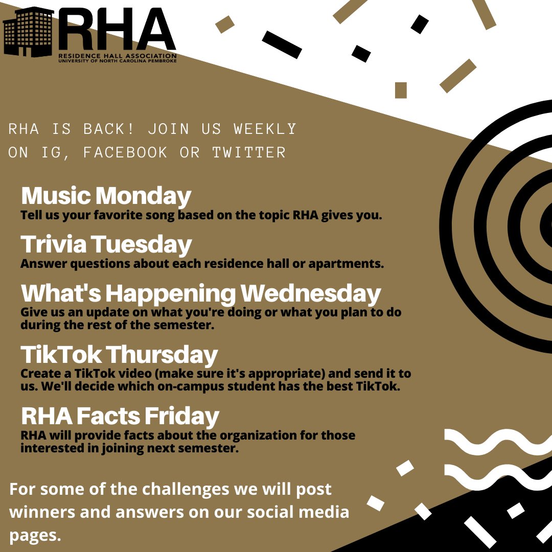 uncprha's tweet photo. #REPOST RHA is back and we’re continuing our mission and philanthropy. Next week we have some challenges for the #BraveNation family to participate in. Please stay tuned for updates about any online events and/or programs. https://t.co/HDQxFiZbja