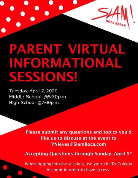 SLAMBoca's tweet photo. Parent Virtual Informational Sessions - Q&amp;A with Mr. B https://t.co/UEjGnh8m0J https://t.co/bClLHhKl4G