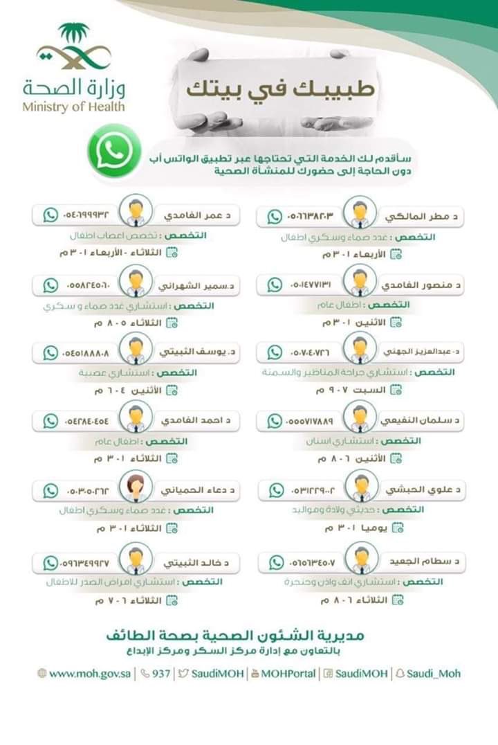 الأخوة و الأخوات يسعدني خدمتكم و أنتم بمنازلكم في تخصص الغدد الصماء و السكري كبار عن طريق الواتس أب ؛ ضع سؤالك 
و سيصلك الرد بأسرع وقت ممكن متمنياً للجميع الصحة و العافية و ابقوا في منازلكم #كلنا_مسؤول