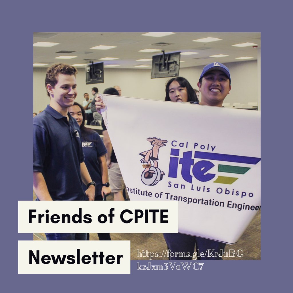 CalPolyITE's tweet image. ‼️New‼️ We now have a Friends of Cal Poly ITE newsletter. Sign up on google forms to receive updates on our chapter!! 
Here’s the link: forms.gle/KrJuBGkzJxm3Va…