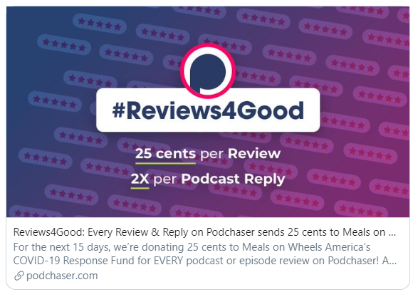 AdvntrTheyWrote's tweet photo. Be sure to go through and review ALL your favorites on @Podchaser! 14 days to help #MealsOnWheels 💚
You can find us at https://t.co/DdD8qOTK1A
#ReviewsForGood #DnDPodcast https://t.co/XMx6lKjm7g