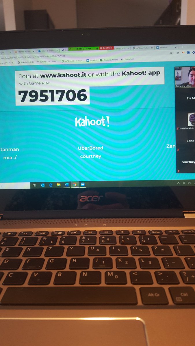 MsMillerstweet's tweet photo. When you Zoom with AP kids to update them about the AP test and some stick around cause they want to chat and then they ask for a kahoot. #virtualbonding #theEASTway https://t.co/pkT0prpTCQ