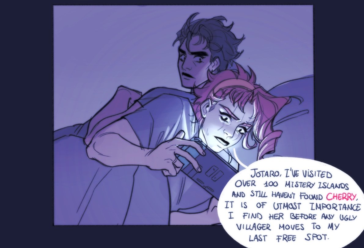 merurumeow's tweet photo. Jotaro has married a very dedicated gamer that wants nothing but the best for his AC island (I want to believe that Cherry would be one of Kakyoin's fav villagers just because of her name 🍒) https://t.co/RGdOYix2V1