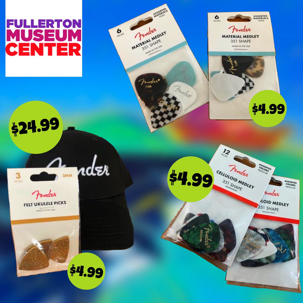 museumfullerton's tweet photo. NEW FENDER MERCH!🎸⁣Available through the FMC Gift Shop.
How To Order: ⁣1️⃣Phone Orders are taken ⁣Tues-Fri 9am-5pm &amp; Sat-Sun 12pm-4pm.⁣ 2️⃣Free &amp; Easy Pick-Up! Thurs 4pm-7:30pm during the Farmers Market, inside the patio! Bring your ID &amp; order confirmation email. #fender https://t.co/8zeJcD8koI