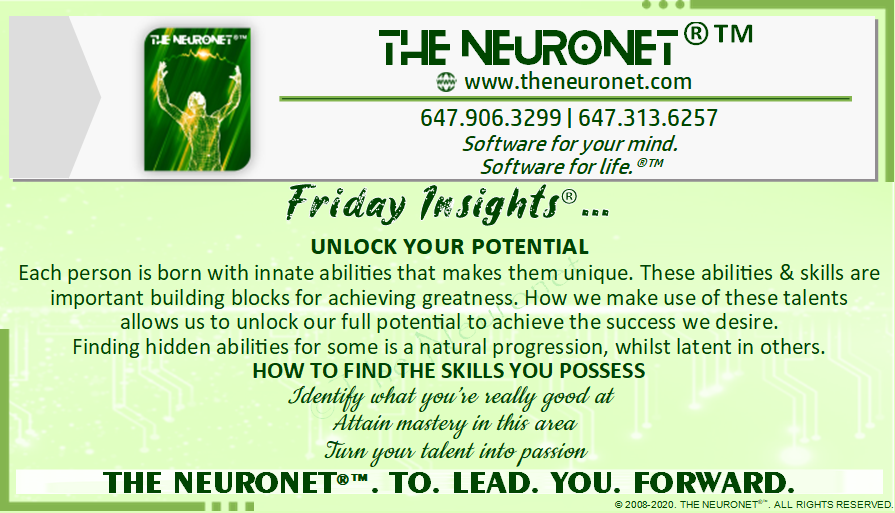 TheNeuronet's tweet photo. UNLOCK YOUR POTENTIAL SERIES
Each person is born with innate abilities that makes them unique. Follow for new posts on this series.
#theneuronet #fridayinsights #motivation #inspiration #vision #growth #leadership #goals #change #perspective #habits #success #lifecoaching #quote https://t.co/XLaDX9mvuF
