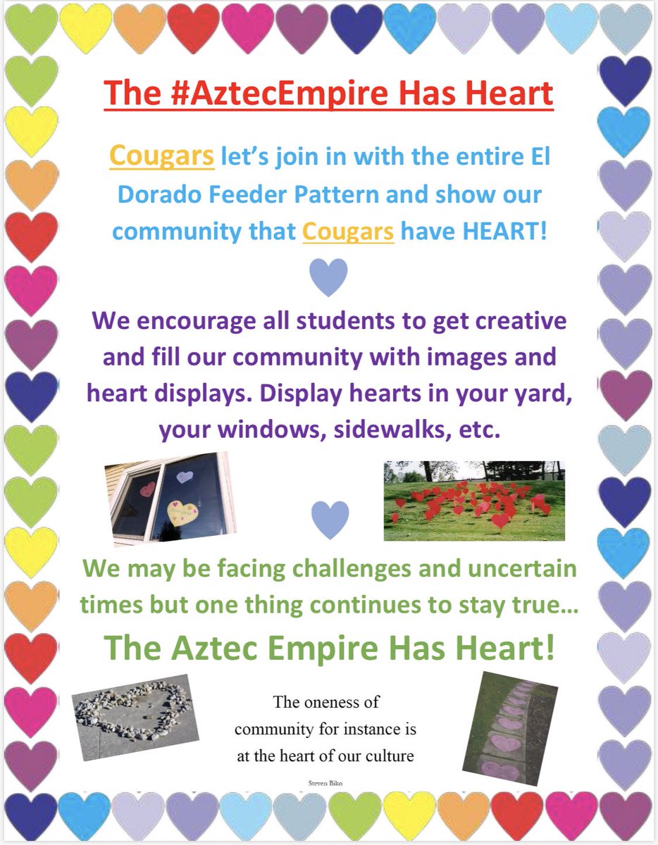 Cougar Community, let’s show our solidarity with the #AztecEmpire by joining in and showing that “Cougars have heart!” #TeamSISD #AztecEmpire #CougarsHaveHeart #DenofChampions #HeartsUp