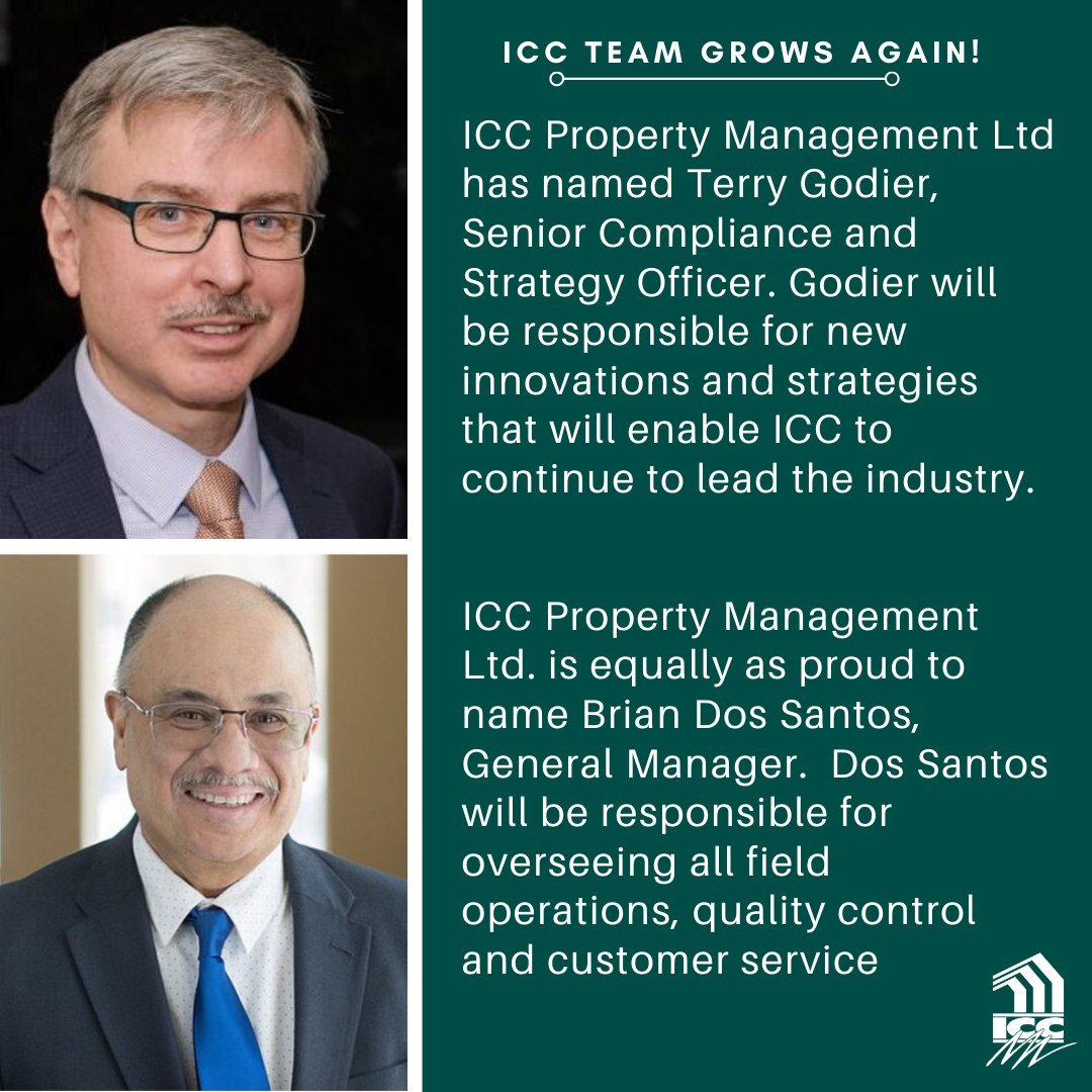 ICCPropertyMgnt's tweet image. It is with great pleasure that we introduce to you our newest team members Terry Godier, [Senior Compliance and Strategy Officer] and Brian Dos Santos [General Manager].  Welcome to ICC Family! We are very excited to have you on board. #WelcomeToTheTeam #iccpropertymanagement