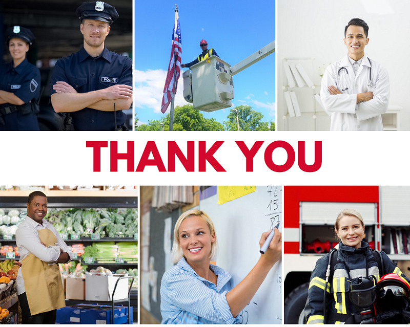 ComEd's tweet image. From our ComEd family of employees, both behind the scenes and in the field, to first responders, healthcare workers, educators, grocers &amp;amp; more…we salute you! Thank you for keeping us safe, healthy &amp;amp; informed. Your efforts are recognized &amp;amp; we're forever grateful. #COVID19